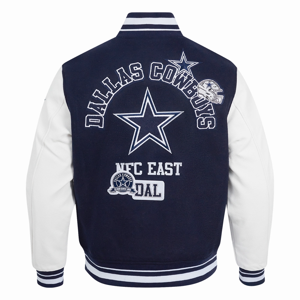NFL DALLAS COWBOYS AREA CODE MEN'S RIB WOOL VARSITY JACKET (MIDNIGHT NAVY/WHITE)