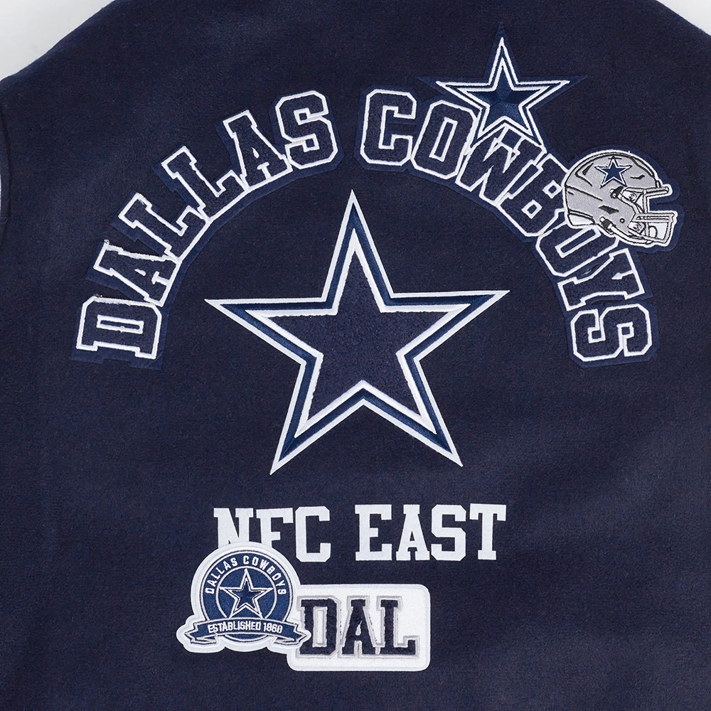 NFL DALLAS COWBOYS AREA CODE MEN'S RIB WOOL VARSITY JACKET (MIDNIGHT NAVY/WHITE)