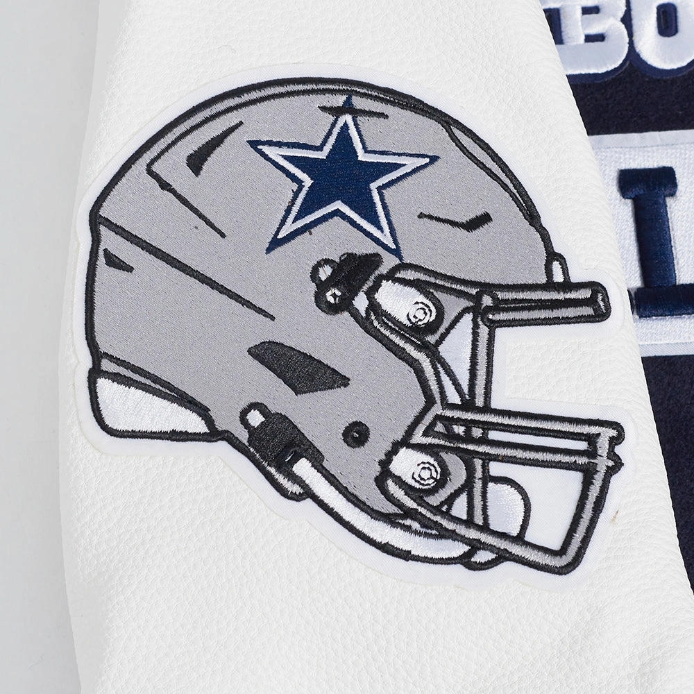 NFL DALLAS COWBOYS AREA CODE MEN'S RIB WOOL VARSITY JACKET (MIDNIGHT NAVY/WHITE)