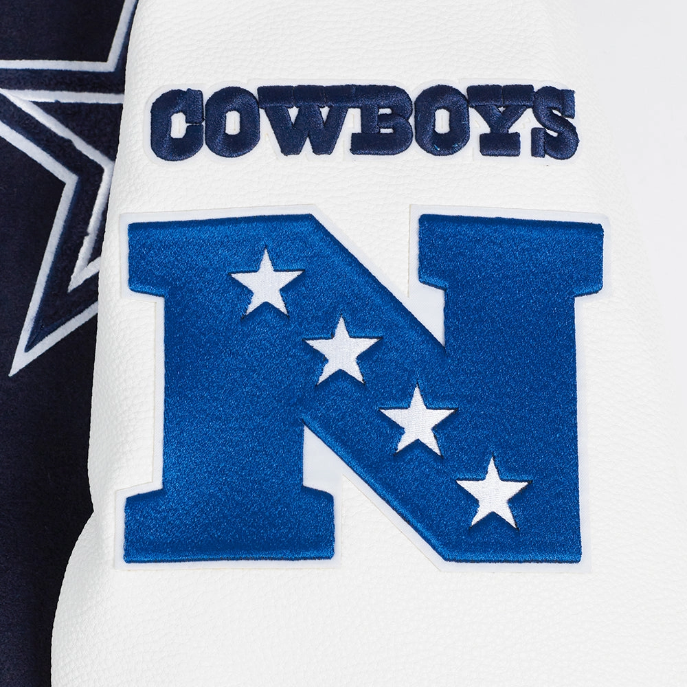 NFL DALLAS COWBOYS AREA CODE MEN'S RIB WOOL VARSITY JACKET (MIDNIGHT NAVY/WHITE)