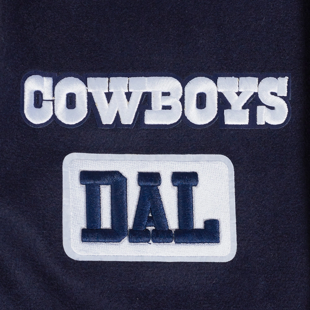 NFL DALLAS COWBOYS AREA CODE MEN'S RIB WOOL VARSITY JACKET (MIDNIGHT NAVY/WHITE)