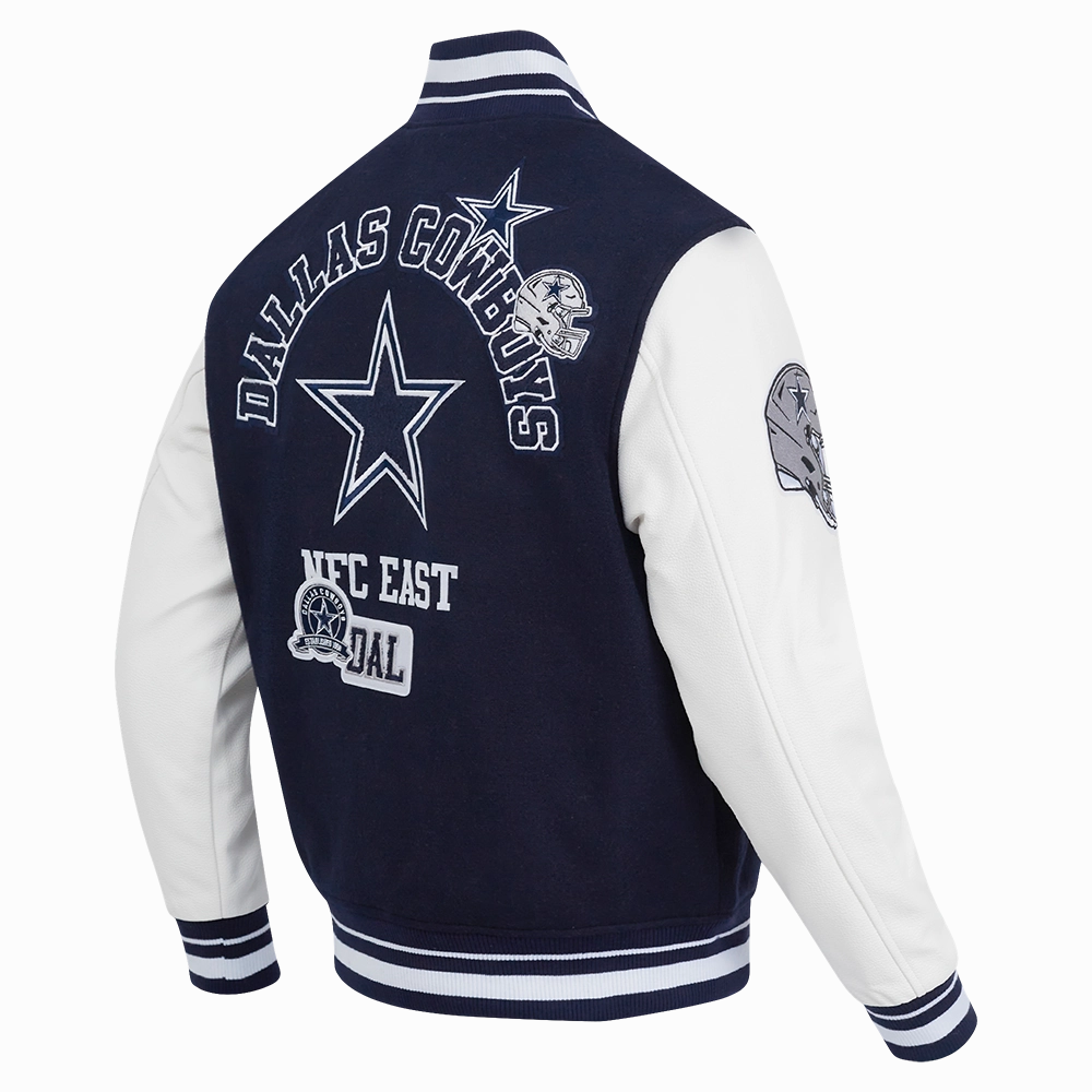 NFL DALLAS COWBOYS AREA CODE MEN'S RIB WOOL VARSITY JACKET (MIDNIGHT NAVY/WHITE)