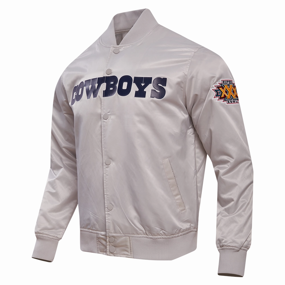NFL DALLAS COWBOYS BIG LOGO MEN'S SATIN JACKET (SILVER)