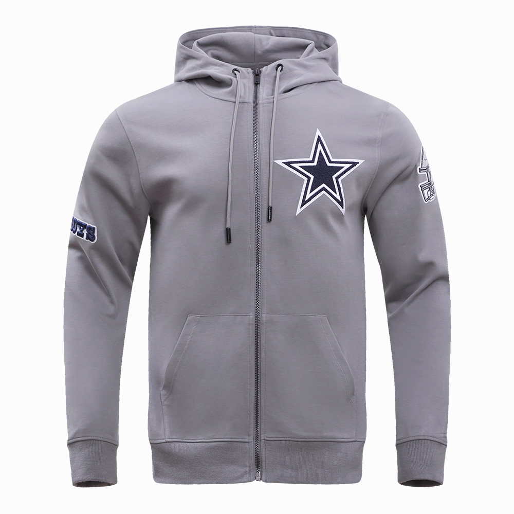 NFL DALLAS COWBOYS CLASSIC CHENILLE FULL ZIP HOODIE  (GRAY)