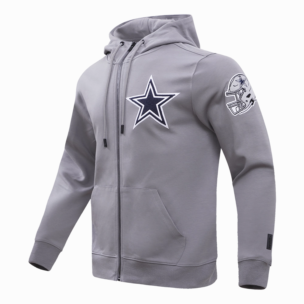 NFL DALLAS COWBOYS CLASSIC CHENILLE FULL ZIP HOODIE  (GRAY)