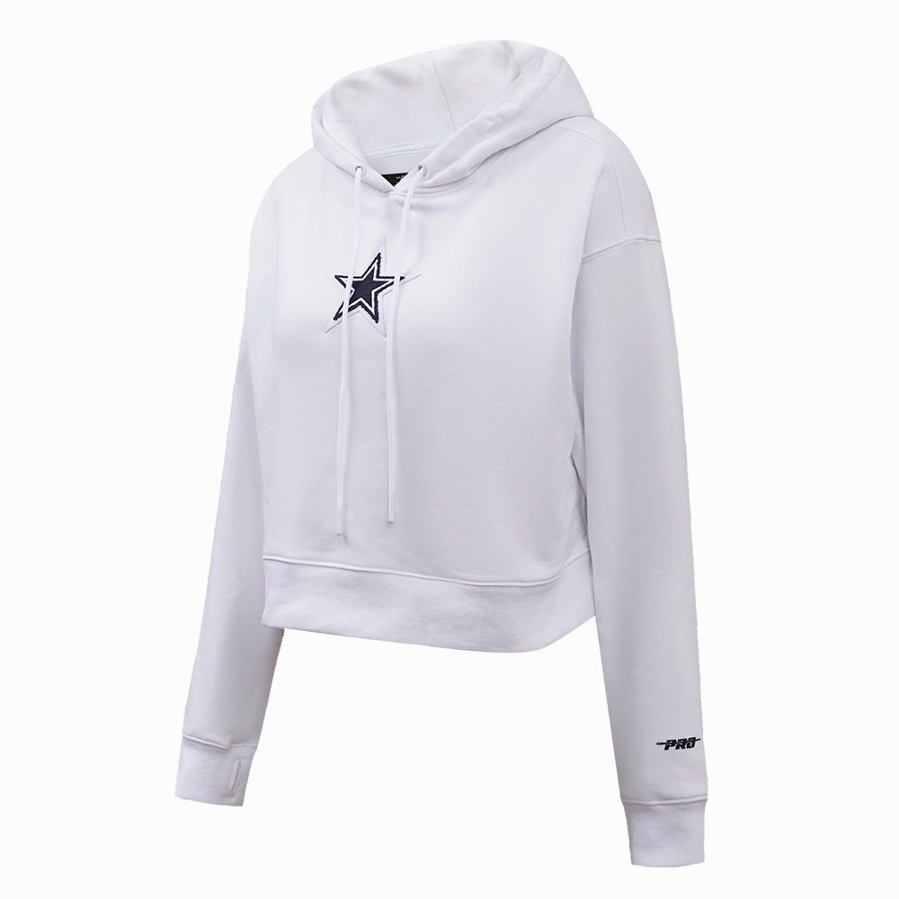 NFL DALLAS COWBOYS CLASSIC WOMEN'S CROPPED PULLOVER HOODIE (WHITE)
