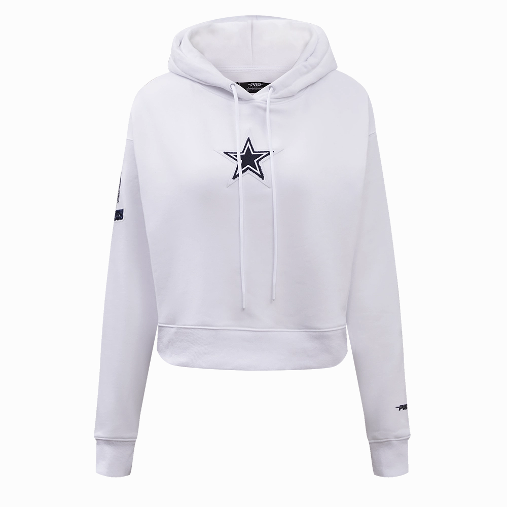NFL DALLAS COWBOYS CLASSIC WOMEN'S CROPPED PULLOVER HOODIE (WHITE)