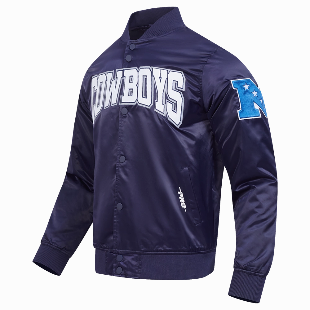 NFL DALLAS COWBOYS CREST EMBLEM MEN'S SATIN JACKET (MIDNIGHT NAVY)