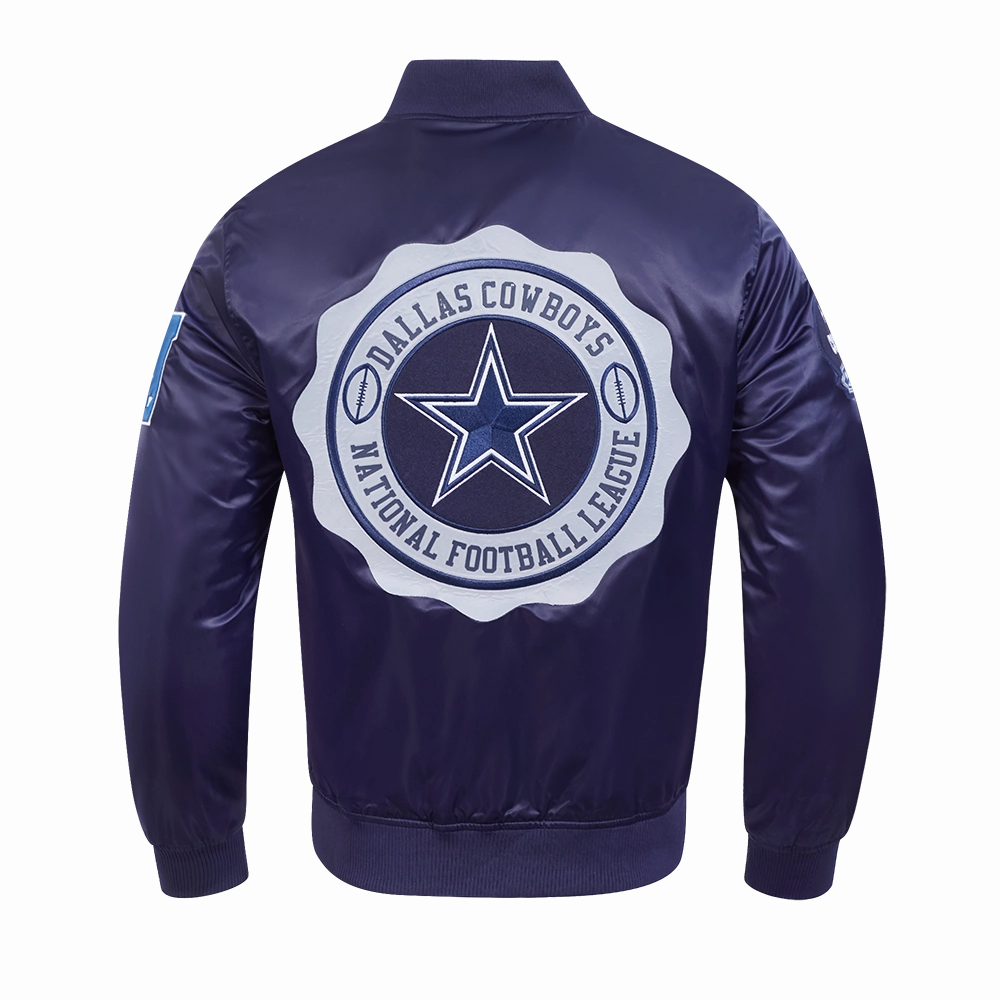 NFL DALLAS COWBOYS CREST EMBLEM MEN'S SATIN JACKET (MIDNIGHT NAVY)