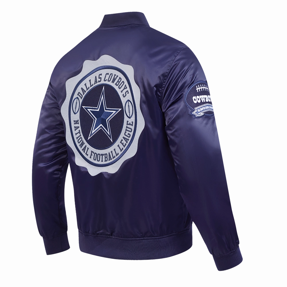 NFL DALLAS COWBOYS CREST EMBLEM MEN'S SATIN JACKET (MIDNIGHT NAVY)