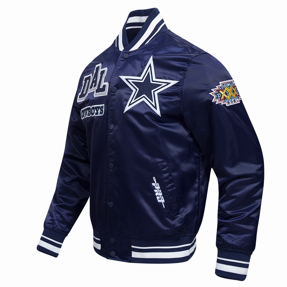 NFL DALLAS COWBOYS MASHUP MEN'S RIB SATIN JACKET (MIDNIGHT NAVY)