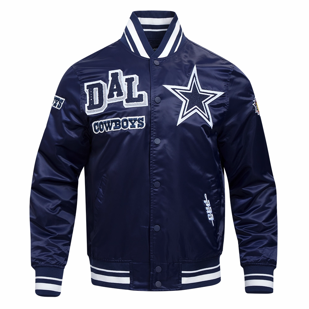 NFL DALLAS COWBOYS MASHUP MEN'S RIB SATIN JACKET (MIDNIGHT NAVY)