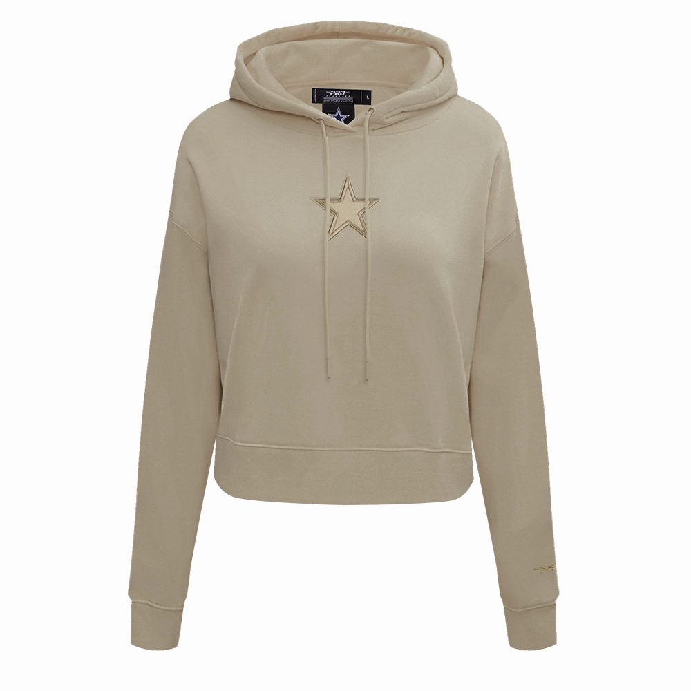 NFL DALLAS COWBOYS NEUTRAL CROPPED WOMEN'S PULLOVER HOODIE (TAUPE)