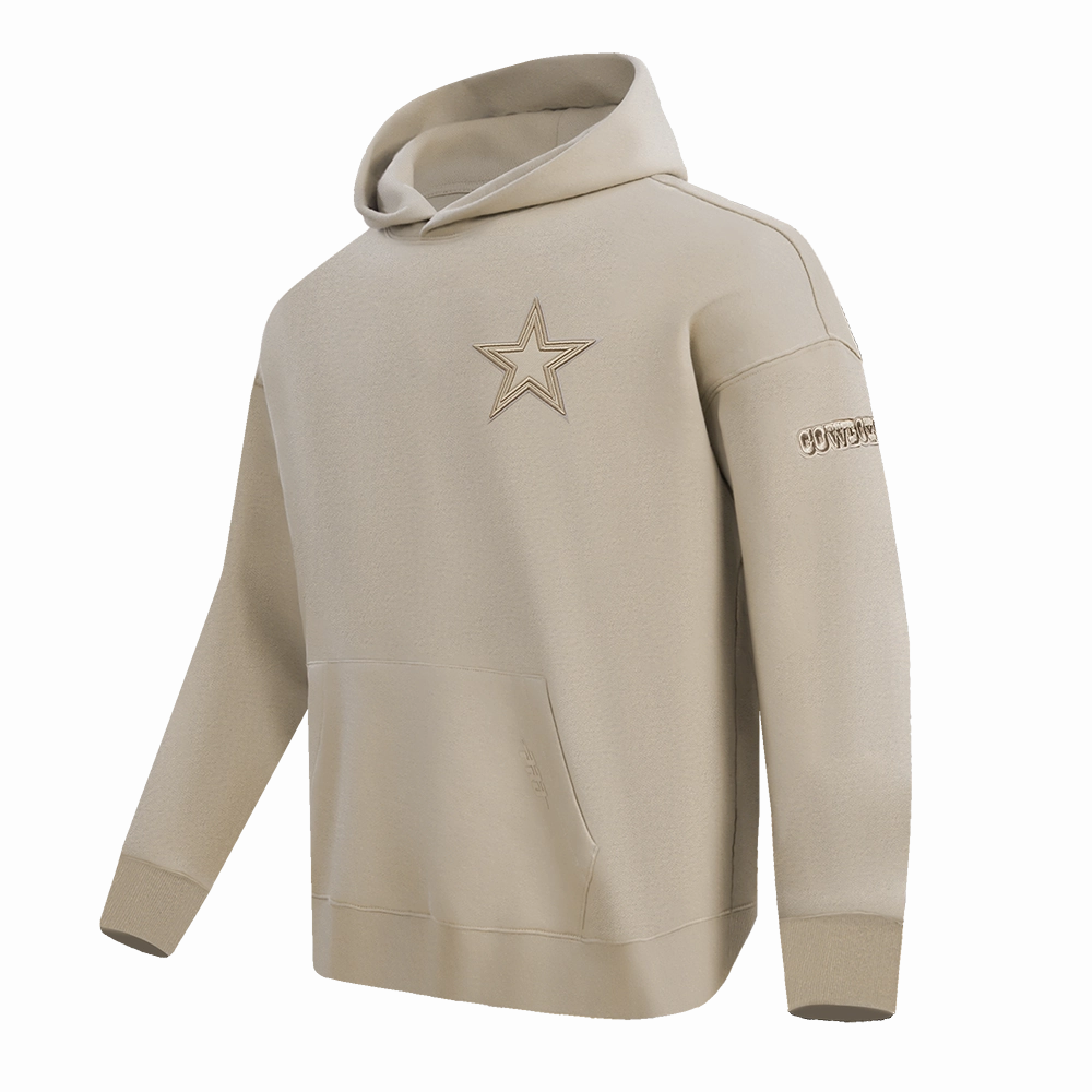 NFL DALLAS COWBOYS NEUTRAL DROP SHOULDER FLEECE PULLOVER HOODIE (TAUPE)