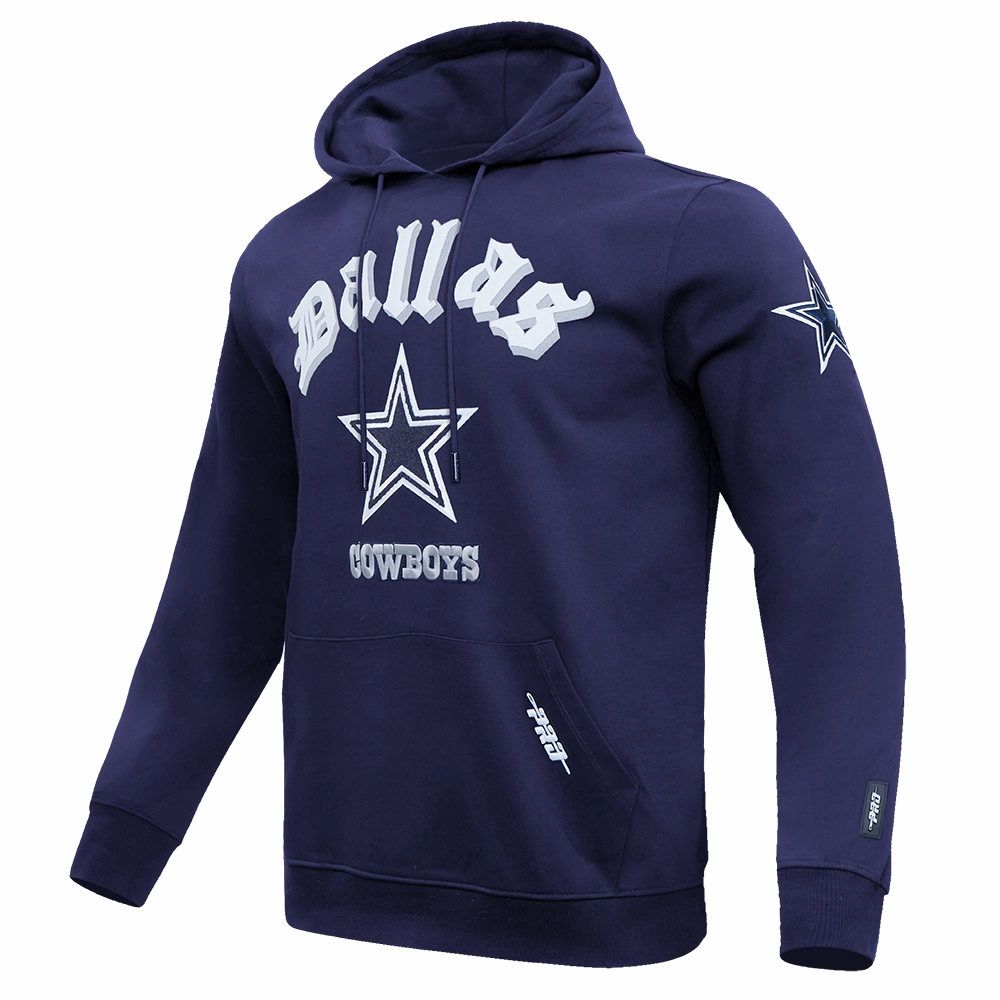 NFL DALLAS COWBOYS OLD ENGLISH MEN'S PULLOVER HOODIE (MIDNIGHT NAVY)