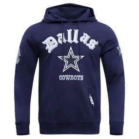 NFL DALLAS COWBOYS OLD ENGLISH MEN'S PULLOVER HOODIE (MIDNIGHT NAVY)