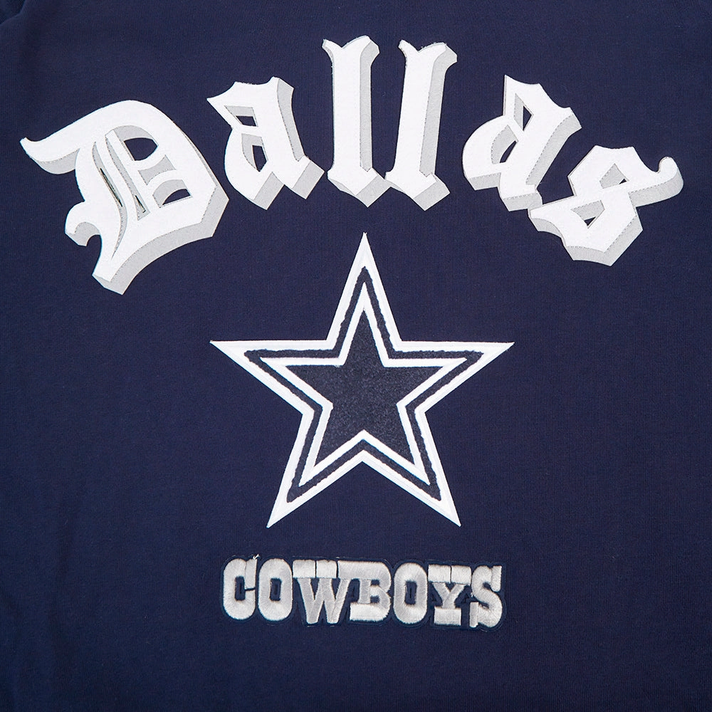 NFL DALLAS COWBOYS OLD ENGLISH MEN'S PULLOVER HOODIE (MIDNIGHT NAVY)