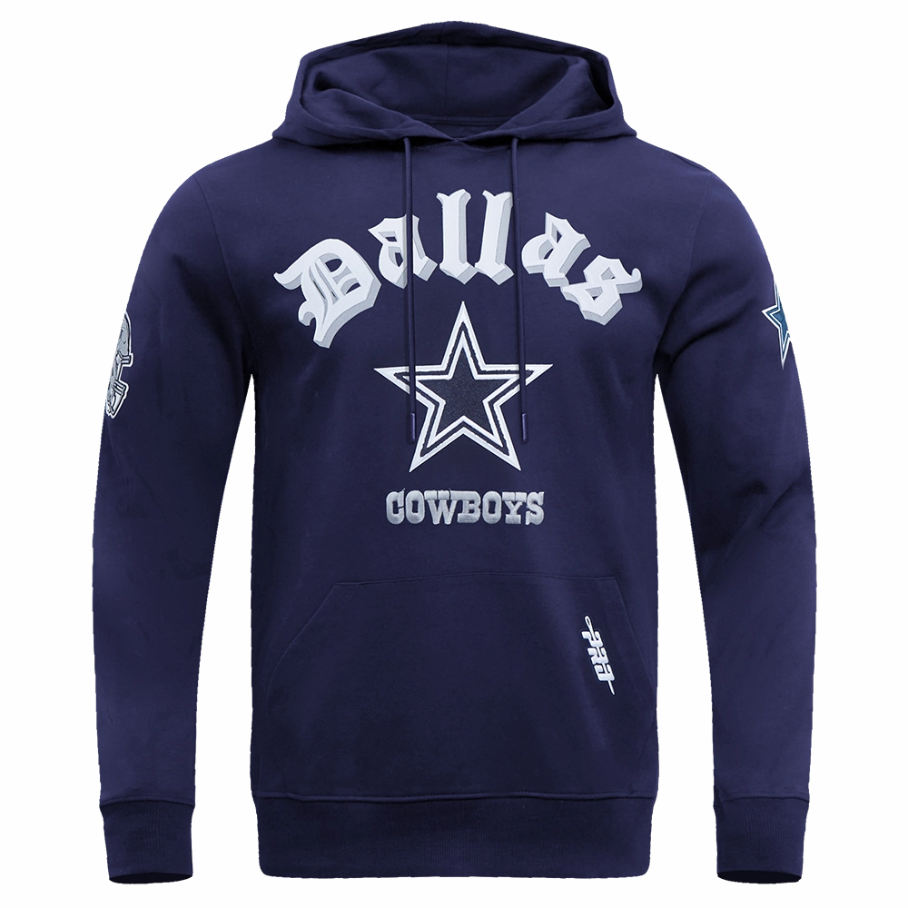 NFL DALLAS COWBOYS OLD ENGLISH MEN'S PULLOVER HOODIE (MIDNIGHT NAVY)