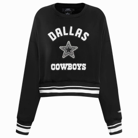 NFL DALLAS COWBOYS PEARLS WOMEN'S RIB FLEECE CREWNECK (BLACK)