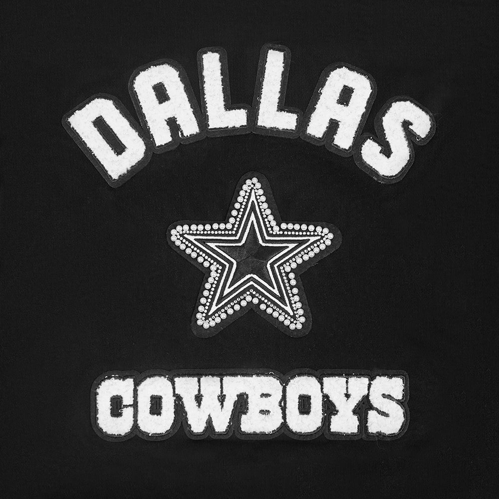 NFL DALLAS COWBOYS PEARLS WOMEN'S RIB FLEECE CREWNECK (BLACK)