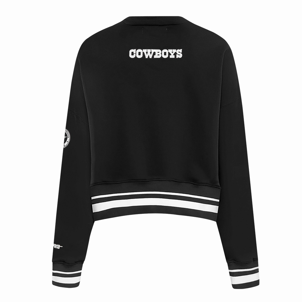 NFL DALLAS COWBOYS PEARLS WOMEN'S RIB FLEECE CREWNECK (BLACK)