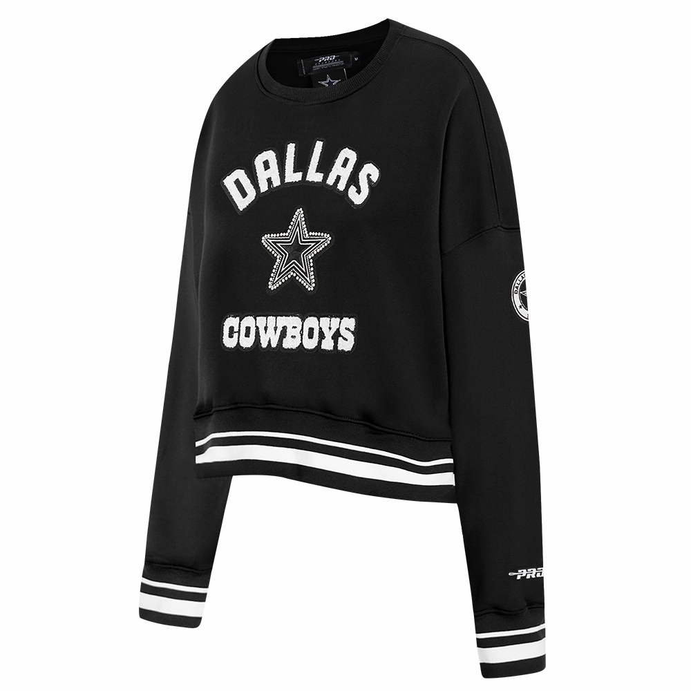 NFL DALLAS COWBOYS PEARLS WOMEN'S RIB FLEECE CREWNECK (BLACK)