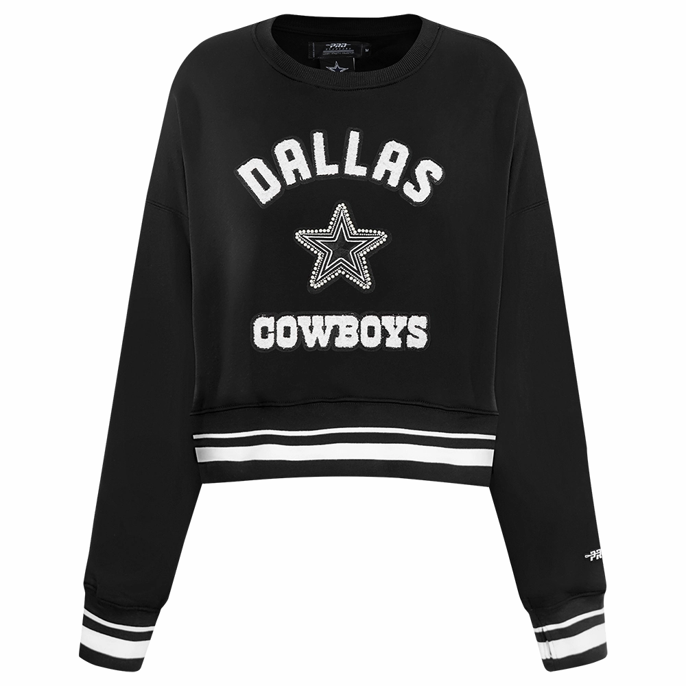 NFL DALLAS COWBOYS PEARLS WOMEN'S RIB FLEECE CREWNECK (BLACK)