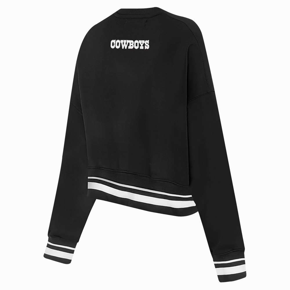 NFL DALLAS COWBOYS PEARLS WOMEN'S RIB FLEECE CREWNECK (BLACK)