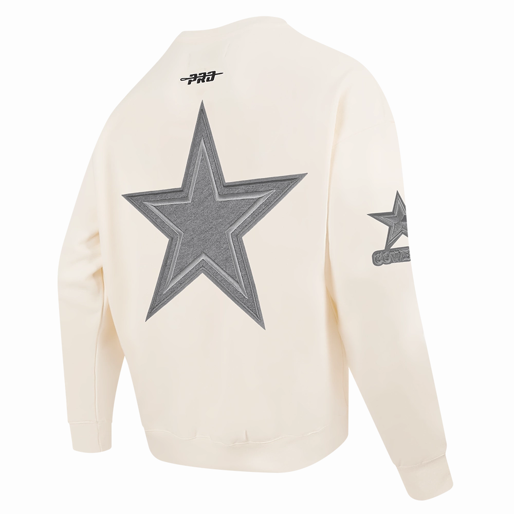 NFL DALLAS COWBOYS REVERSE FRENCH TERRY MEN'S DROP SHOULDER FLEECE CREWNECK (EGGSHELL)