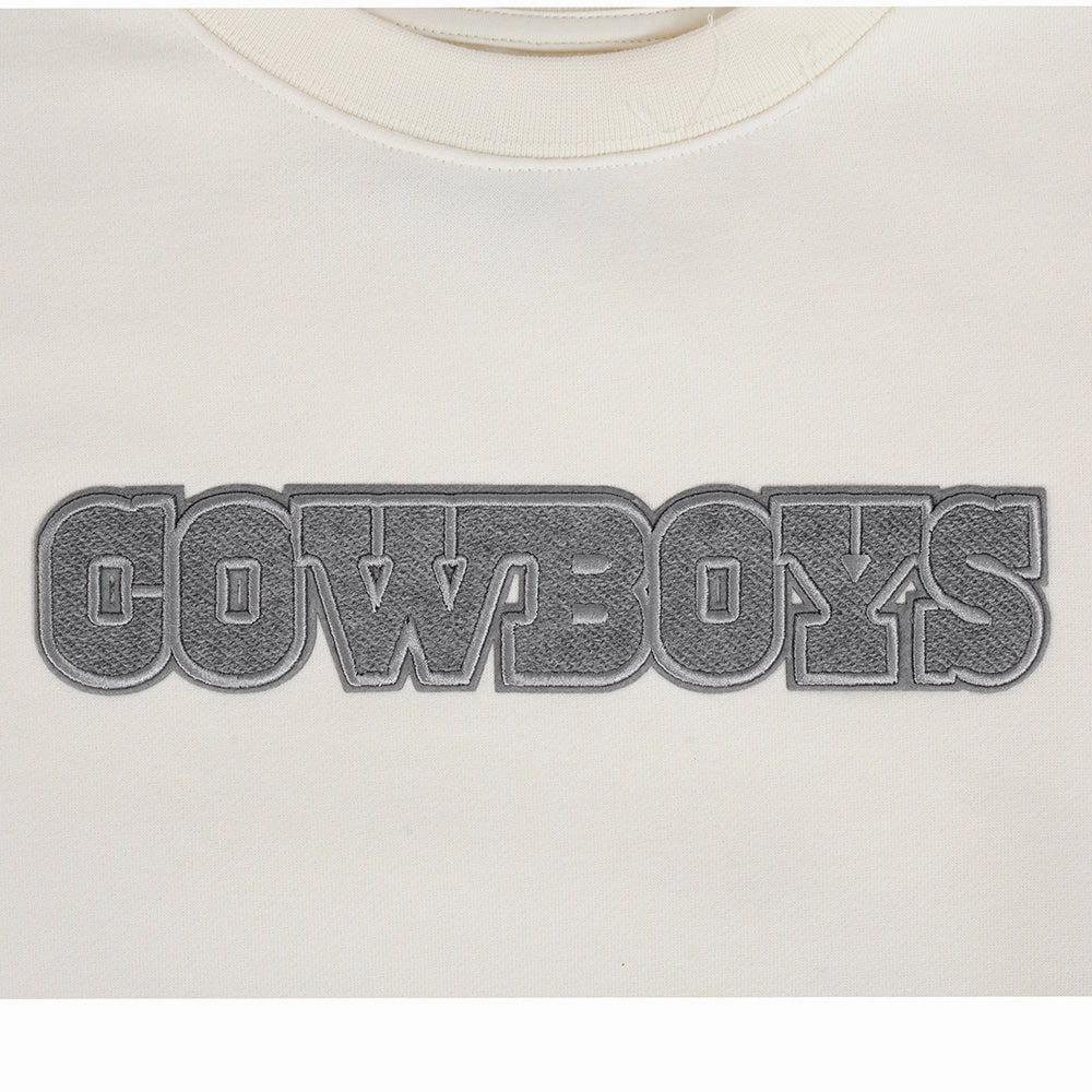 NFL DALLAS COWBOYS REVERSE FRENCH TERRY MEN'S DROP SHOULDER FLEECE CREWNECK (EGGSHELL)