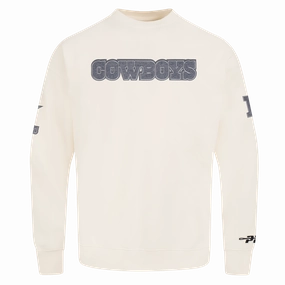 NFL DALLAS COWBOYS REVERSE FRENCH TERRY MEN'S DROP SHOULDER FLEECE CREWNECK (EGGSHELL)