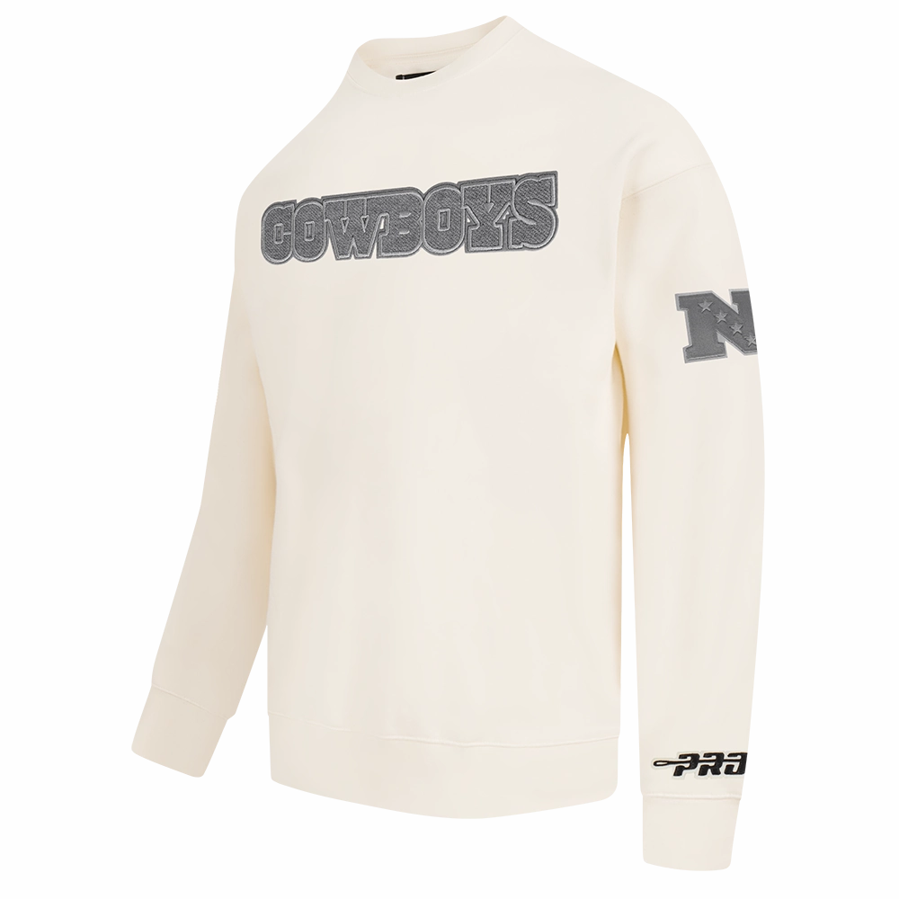 NFL DALLAS COWBOYS REVERSE FRENCH TERRY MEN'S DROP SHOULDER FLEECE CREWNECK (EGGSHELL)