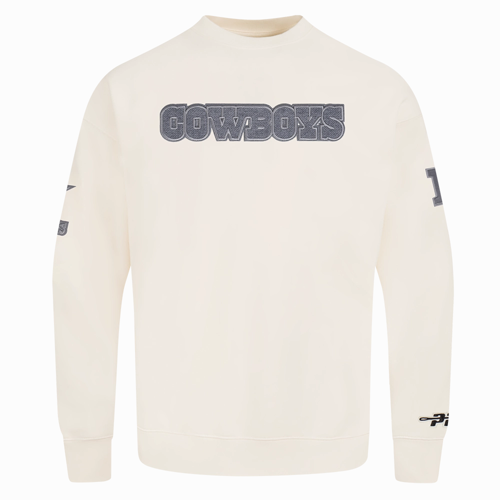 NFL DALLAS COWBOYS REVERSE FRENCH TERRY MEN'S DROP SHOULDER FLEECE CREWNECK (EGGSHELL)