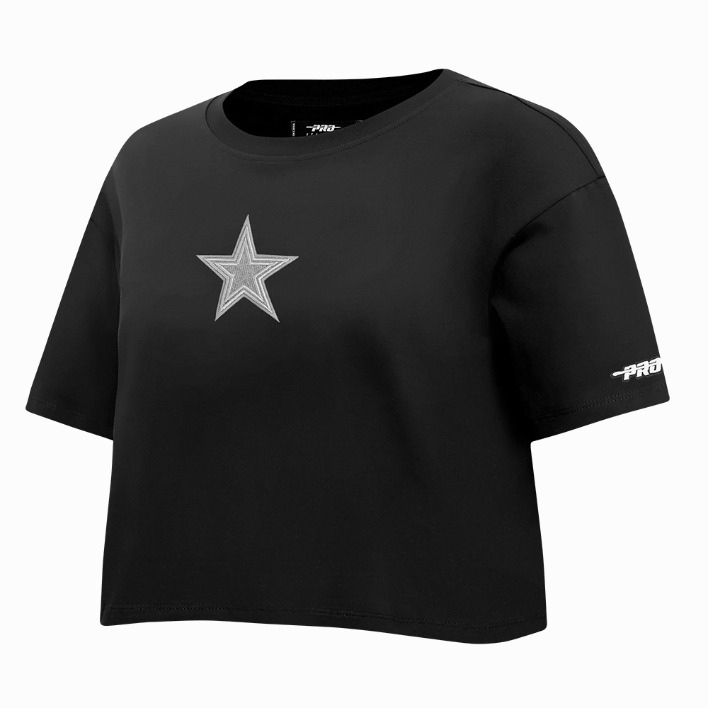 NFL DALLAS COWBOYS REVERSE FRENCH TERRY WOMEN'S SINGLE JERSEY BOXY TEE (BLACK)