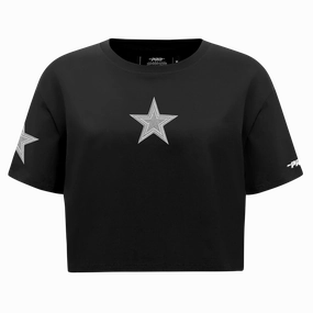 NFL DALLAS COWBOYS REVERSE FRENCH TERRY WOMEN'S SINGLE JERSEY BOXY TEE (BLACK)