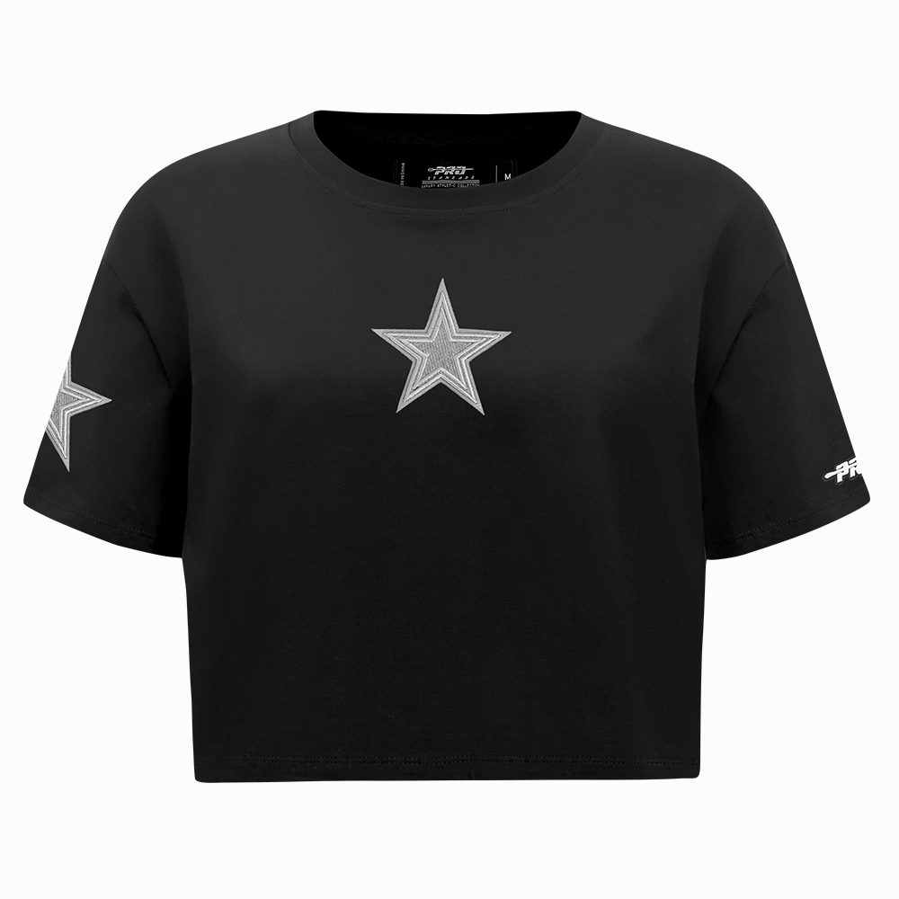 NFL DALLAS COWBOYS REVERSE FRENCH TERRY WOMEN'S SINGLE JERSEY BOXY TEE (BLACK)