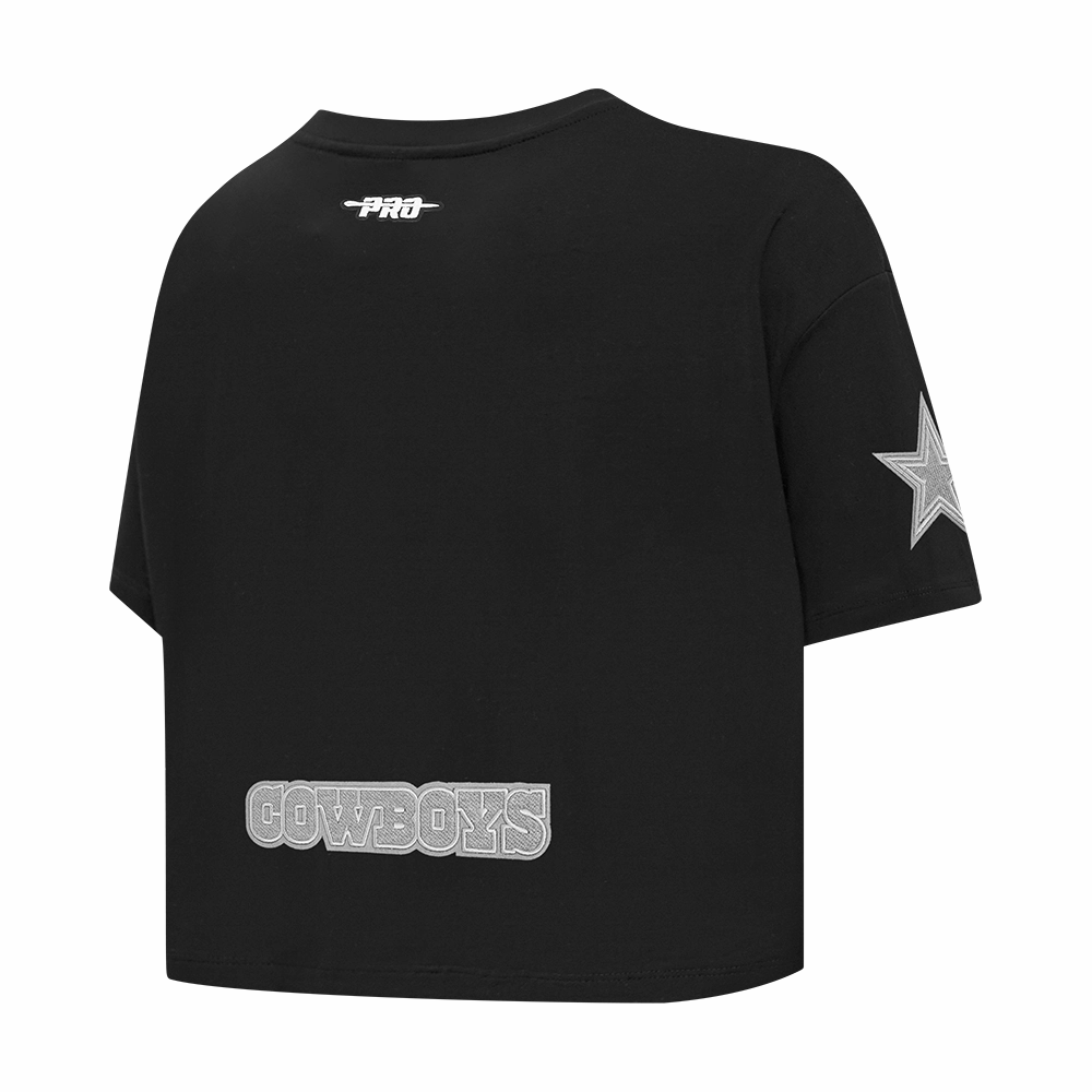 NFL DALLAS COWBOYS REVERSE FRENCH TERRY WOMEN'S SINGLE JERSEY BOXY TEE (BLACK)