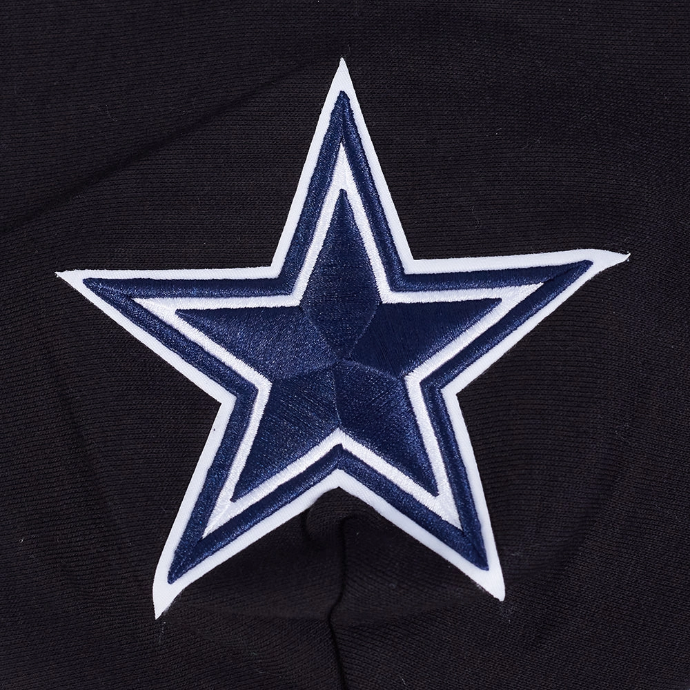 NFL DALLAS COWBOYS RIB CAGE MEN'S DROP SHOULDER FLEECE PULLOVER HOODIE (BLACK)
