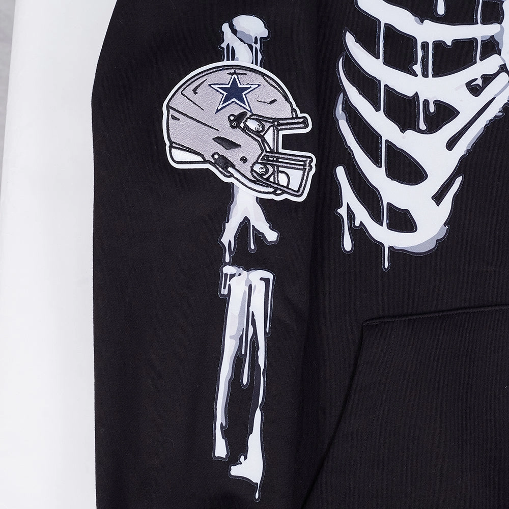 NFL DALLAS COWBOYS RIB CAGE MEN'S DROP SHOULDER FLEECE PULLOVER HOODIE (BLACK)