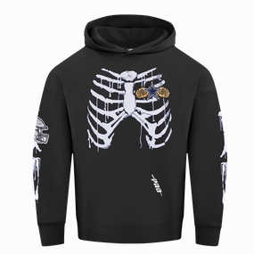 NFL DALLAS COWBOYS RIB CAGE MEN'S DROP SHOULDER FLEECE PULLOVER HOODIE (BLACK)