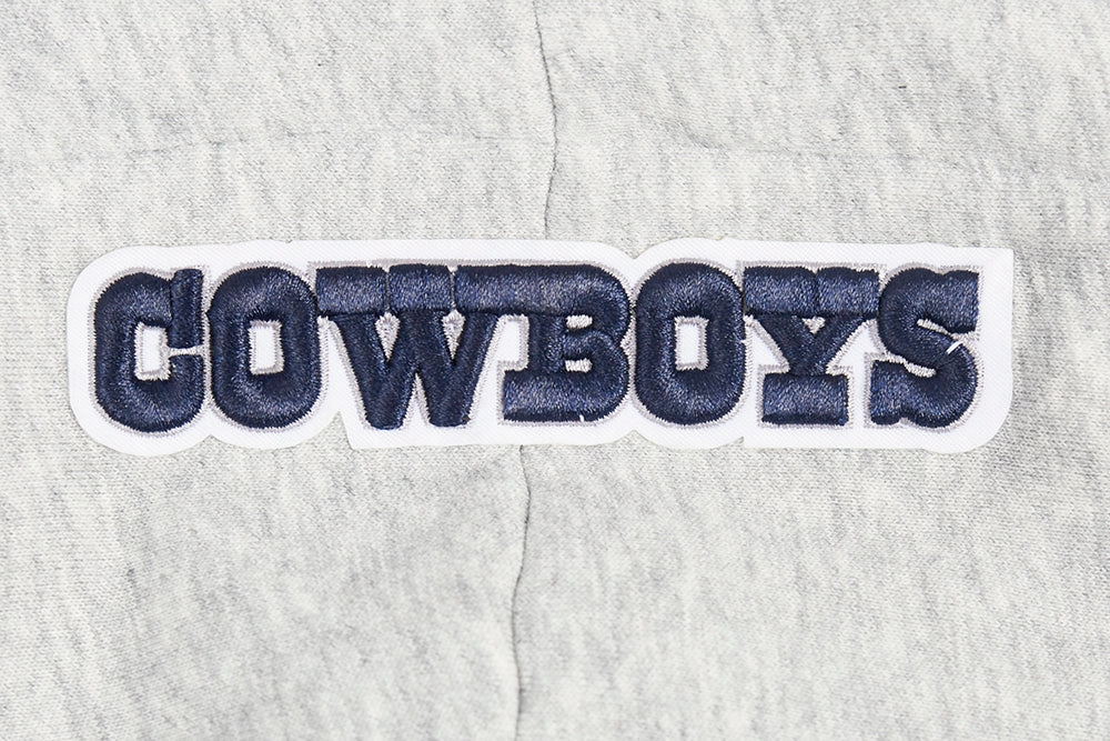 NFL DALLAS COWBOYS SCRIPT TAIL WOMEN'S RIB FLEECE CROPPED PULLOVER HOODIE (HEATHER GREY/MIDNIGHT NAVY)
