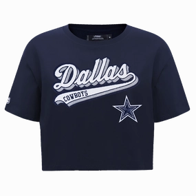 NFL DALLAS COWBOYS SCRIPT TAIL WOMEN'S SINGLE JERSEY BOXY TEE (MIDNIGHT NAVY)