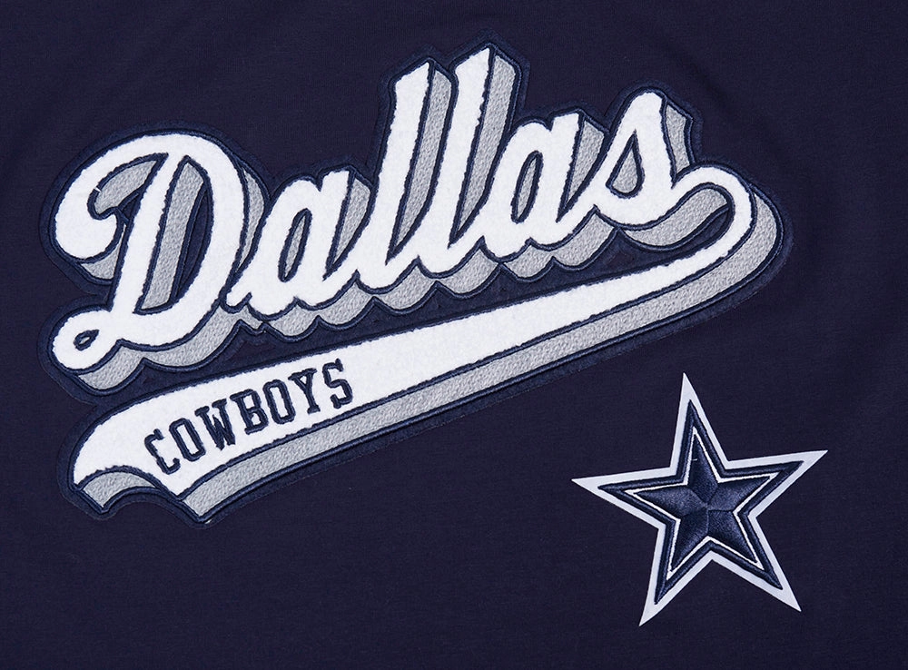 NFL DALLAS COWBOYS SCRIPT TAIL WOMEN'S SINGLE JERSEY BOXY TEE (MIDNIGHT NAVY)