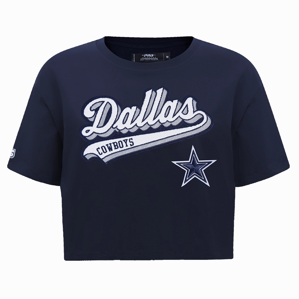 NFL DALLAS COWBOYS SCRIPT TAIL WOMEN'S SINGLE JERSEY BOXY TEE (MIDNIGHT NAVY)