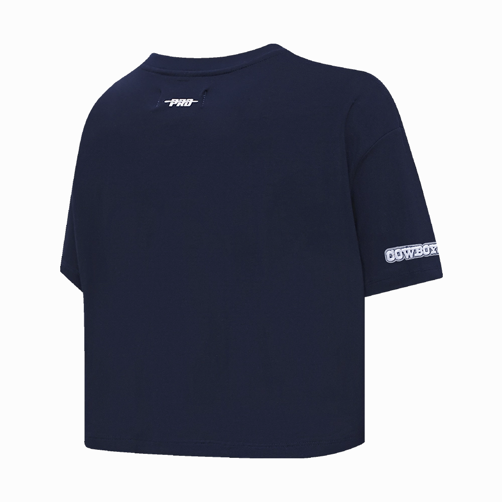 NFL DALLAS COWBOYS SCRIPT TAIL WOMEN'S SINGLE JERSEY BOXY TEE (MIDNIGHT NAVY)
