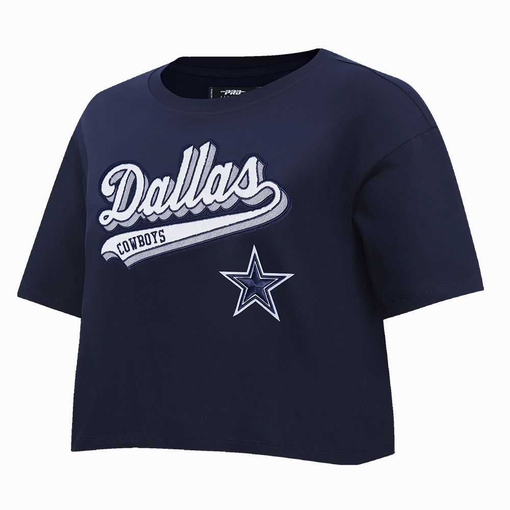 NFL DALLAS COWBOYS SCRIPT TAIL WOMEN'S SINGLE JERSEY BOXY TEE (MIDNIGHT NAVY)