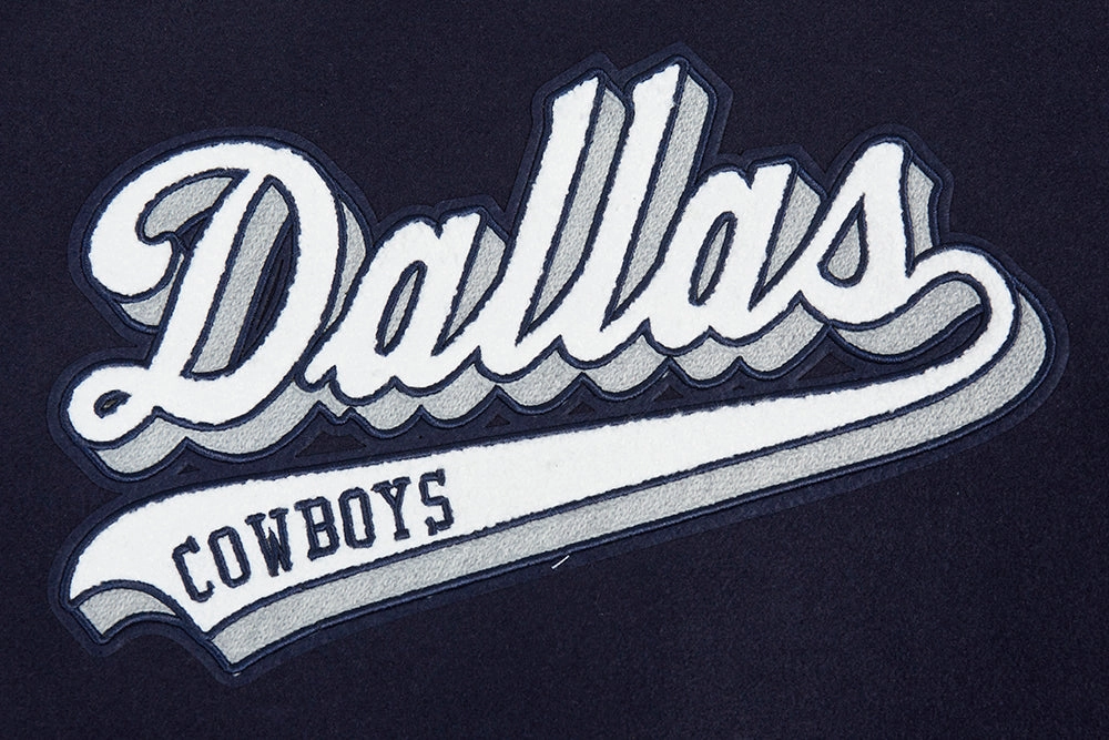 NFL DALLAS COWBOYS SCRIPT TAIL WOMEN'S WOOL VARSITY JACKET (MIDNIGHT NAVY/WHITE)