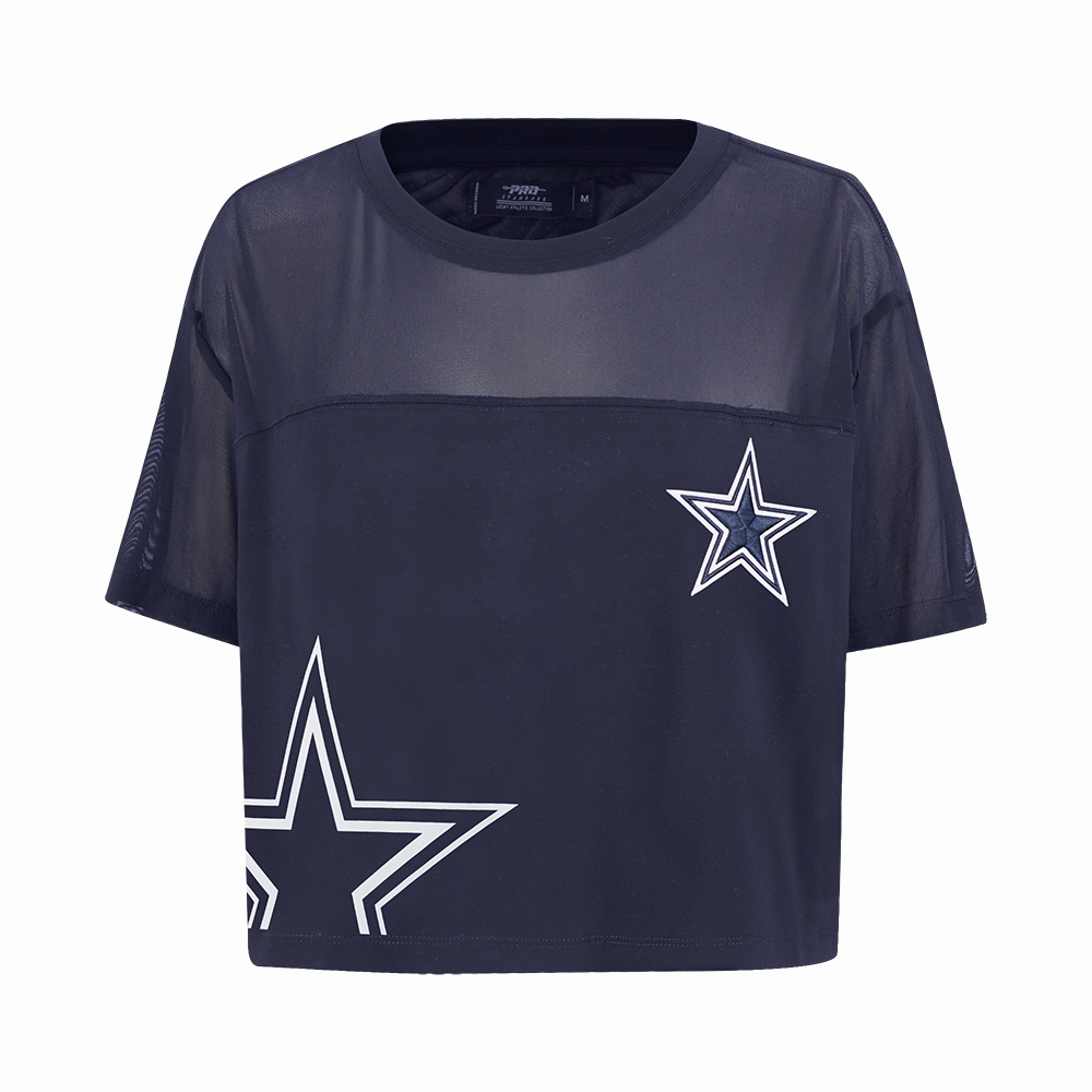 NFL DALLAS COWBOYS SHEER INFLUENCE WOMEN'S SHEER BOXY TEE (MIDNIGHT NAVY)