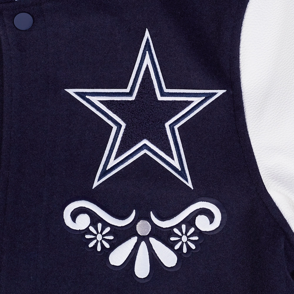 NFL DALLAS COWBOYS SUGAR SKULL MEN'S RIB WOOL VARSITY JACKET (MIDNIGHT NAVY/WHITE)
