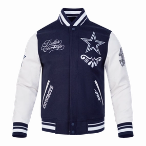 NFL DALLAS COWBOYS SUGAR SKULL MEN'S RIB WOOL VARSITY JACKET (MIDNIGHT NAVY/WHITE)